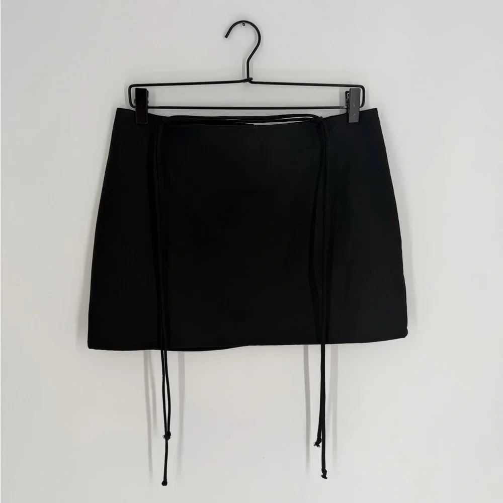 With Jean Black Jasper Mini Skirt With Waist Ties